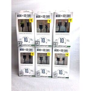 6 PACK 10Ft Extra Long Micro USB Cable Charge Android Charging Cord gps camera